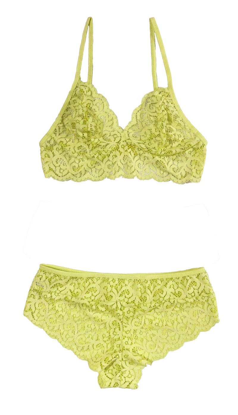Xs and Os Women's Lace Bra Panty Lingerie Set (Lemon Yellow (Light), X-Large) - Image 4
