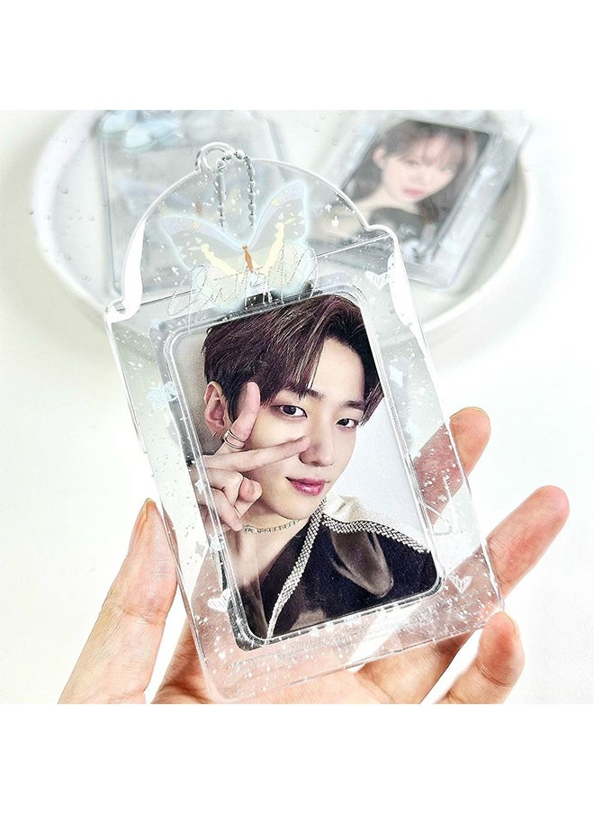 HY A Set Kpop Photocard Holder with Butterfly Keychain Y2K PhotoCard Holder Kpop Charm Holders Kawaii Photo Card Keychain ID Bus Card Holders Kawaii Kpop Accessories  - Image 2