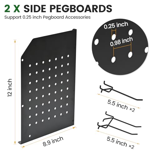 TRZZ Power Tool Organizer Wall Mount, 3-Layer Drill Holder with 2 Side Pegboards, Cordless Drill Rack with 4 Hooks, Efficient Storage for Workshop, Garage, and Tool Room (Black) - Image 4