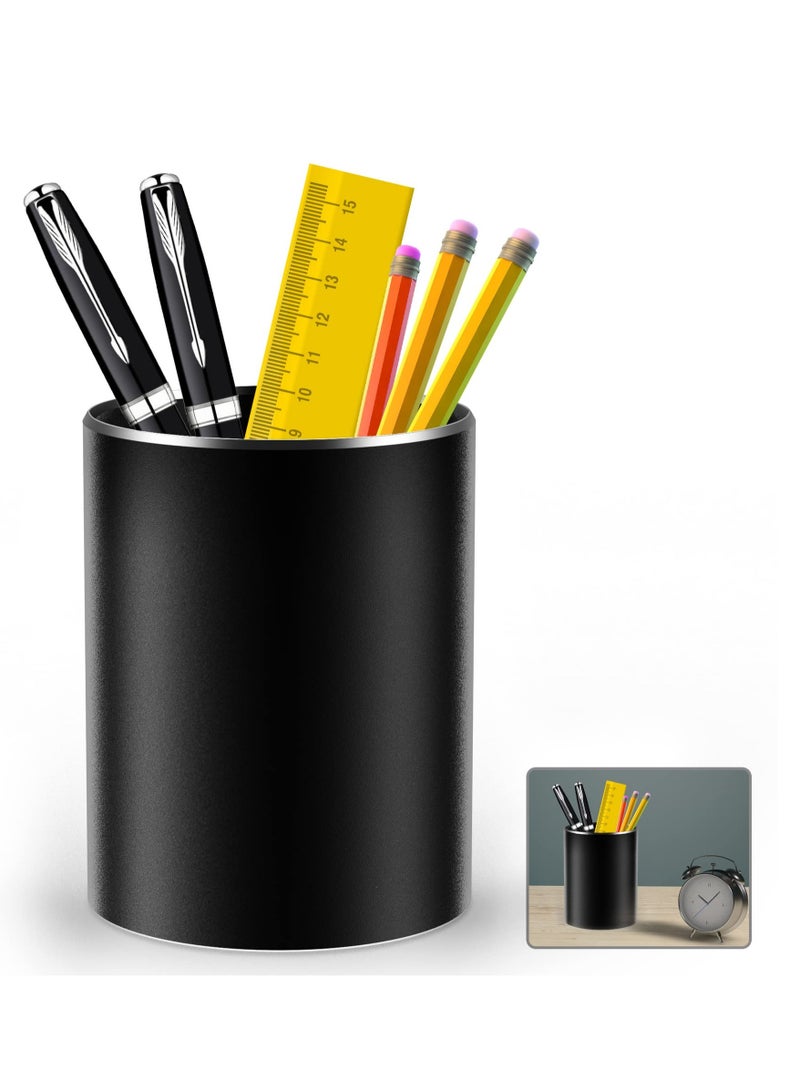 SYOSI Pen Holder for Desk, Pencil cup Pen Organizer for Desk Metal Pencil Holder Pen Cup and Storage Box for Office, School, Home, and Kids Non-slip silicone bottom 3.93 * 3.14inch(Black) - Image 1