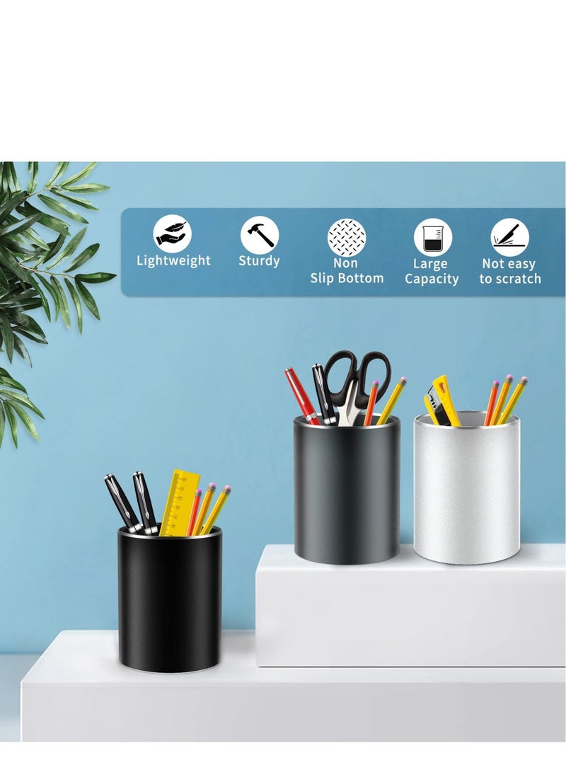 SYOSI Pen Holder for Desk, Pencil cup Pen Organizer for Desk Metal Pencil Holder Pen Cup and Storage Box for Office, School, Home, and Kids Non-slip silicone bottom 3.93 * 3.14inch(Black) - Image 2