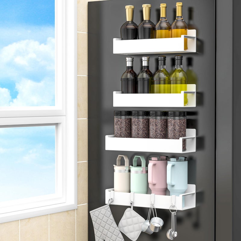 HuggieGems 4 Pack Magnetic Spice Rack Organizer for Refrigerator and Oven, White Fridge Organizers and Storage for Kitchen - Image 1