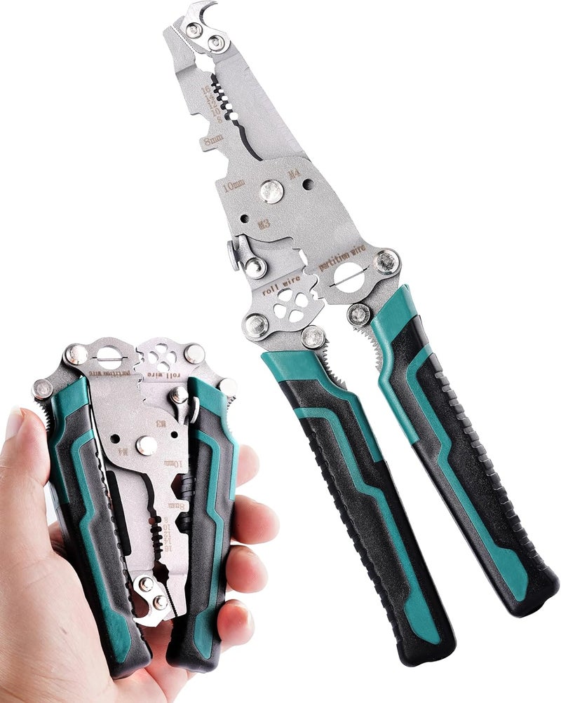 FAITIO 18 In 1 Foldable Ｗire Stripper, Folding Wire Stripping Crimper Tool, Multifunctional Wire Strippers Electrical, Electric Cable Stripper, Cable Cutters with Plier, Crimper, Twister, Splitting - Image 1