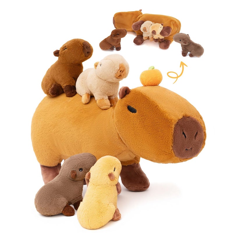 OUOZZZ Capybara Plush Toy 5in1 Large Mommy Capybara Stuffed Animal with 4 Removable Babies Inside Unique Capibaras Peluches Gift for Girls Boys Ideal Birthday Capibara Gift 3 Years and Up - Image 3