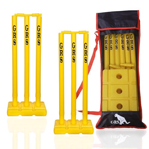 Grès GRS Heavy Plastic Wicket - Set of 2 (6 Wicket, 4 Bails (Gulli), 2 Base and Attractive Bag -Yellow - Image 1