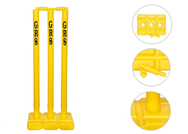 Grès GRS Heavy Plastic Wicket - Set of 2 (6 Wicket, 4 Bails (Gulli), 2 Base and Attractive Bag -Yellow - Image 4