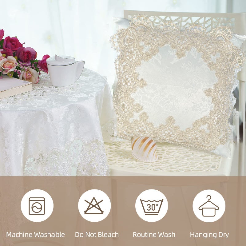 BrekSdat Pillow Covers 18 x 18 Inches Set of 2 Beige Lace Soft Throw Pillow Covers Farmhouse Living Room Decoration Exquisite Embroidery Cushion Covers for Home Bed Couch Sofa - Image 3