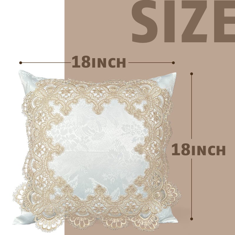 BrekSdat Pillow Covers 18 x 18 Inches Set of 2 Beige Lace Soft Throw Pillow Covers Farmhouse Living Room Decoration Exquisite Embroidery Cushion Covers for Home Bed Couch Sofa - Image 2