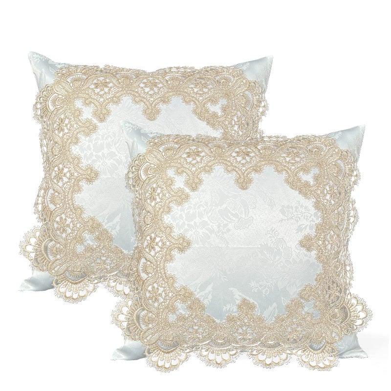 BrekSdat Pillow Covers 18 x 18 Inches Set of 2 Beige Lace Soft Throw Pillow Covers Farmhouse Living Room Decoration Exquisite Embroidery Cushion Covers for Home Bed Couch Sofa - Image 1