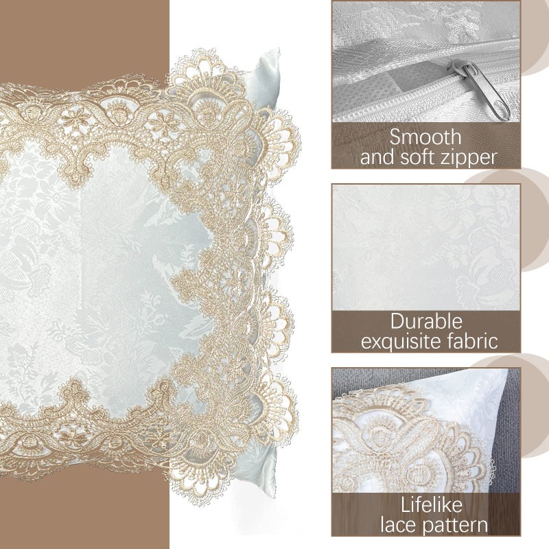 BrekSdat Pillow Covers 18 x 18 Inches Set of 2 Beige Lace Soft Throw Pillow Covers Farmhouse Living Room Decoration Exquisite Embroidery Cushion Covers for Home Bed Couch Sofa - Image 4