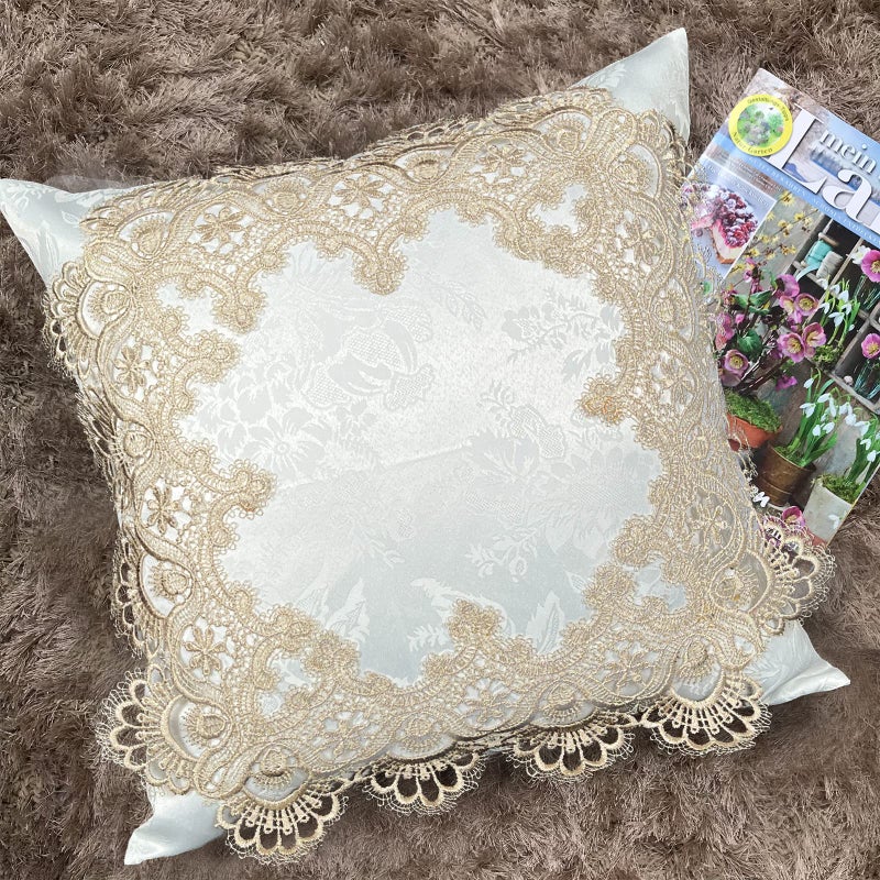 BrekSdat Pillow Covers 18 x 18 Inches Set of 2 Beige Lace Soft Throw Pillow Covers Farmhouse Living Room Decoration Exquisite Embroidery Cushion Covers for Home Bed Couch Sofa - Image 5