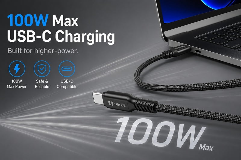 يوبلو كابل يو بي إل يو المغناطيسي من نوع USB-C إلى USB-C، شحن سريع بقوة 100 واط كحد أقصى، نقل بيانات بسرعة 480 ميجابت في الثانية، كابل مضفر من النايلون، طوله 1 متر، أسود، متوافق مع أجهزة آيفون 15/16/17 برو ماكس، آيباد ميني 7، ماك بوك برو، آيباد، سامسونج S25 ألترا/S24/23 - Image 2