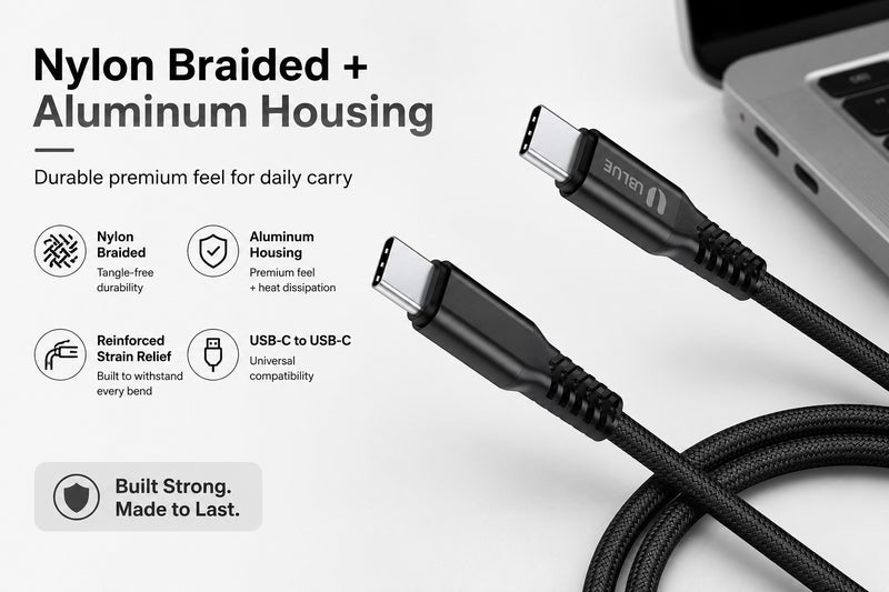 يوبلو كابل يو بي إل يو المغناطيسي من نوع USB-C إلى USB-C، شحن سريع بقوة 100 واط كحد أقصى، نقل بيانات بسرعة 480 ميجابت في الثانية، كابل مضفر من النايلون، طوله 1 متر، أسود، متوافق مع أجهزة آيفون 15/16/17 برو ماكس، آيباد ميني 7، ماك بوك برو، آيباد، سامسونج S25 ألترا/S24/23 - Image 4