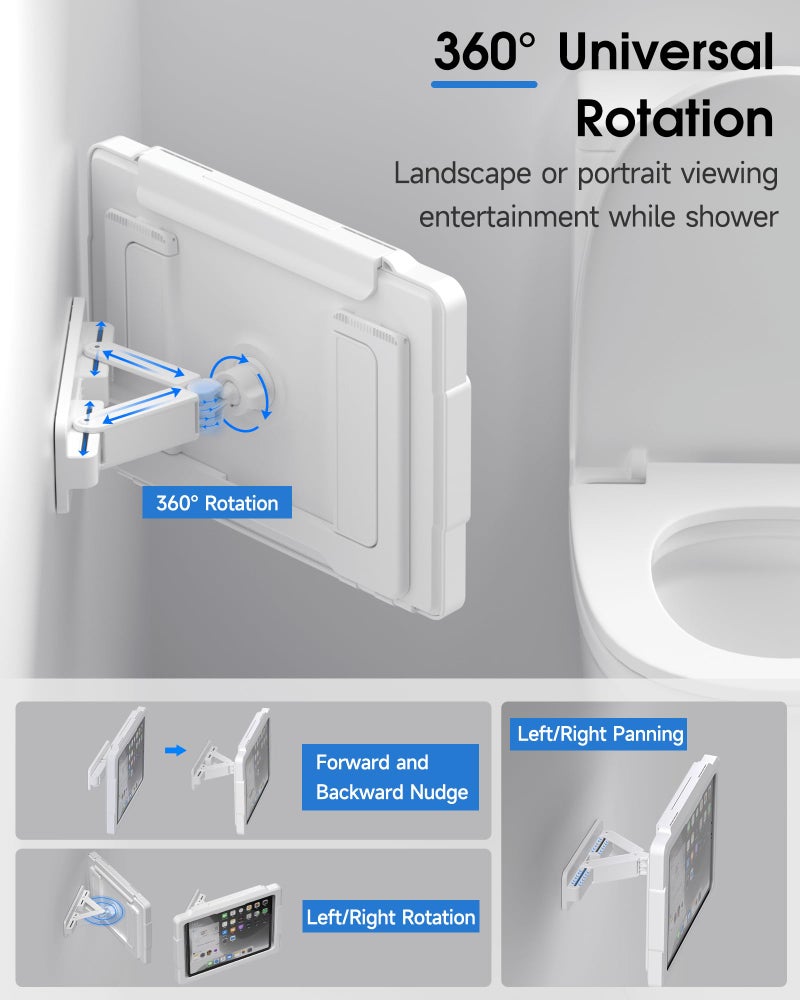 Mistriddle Shower iPad Holder Waterproof with 480Â° Rotation Retractable Adjustable, Wall Mount Up to 11", Shower Tablet Holder for Bathroom Bathtub, 2 Adhesive, Fit for iPad, iPad Pro 11 (White) - Image 3