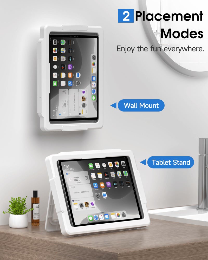 Mistriddle Shower iPad Holder Waterproof with 480Â° Rotation Retractable Adjustable, Wall Mount Up to 11", Shower Tablet Holder for Bathroom Bathtub, 2 Adhesive, Fit for iPad, iPad Pro 11 (White) - Image 2