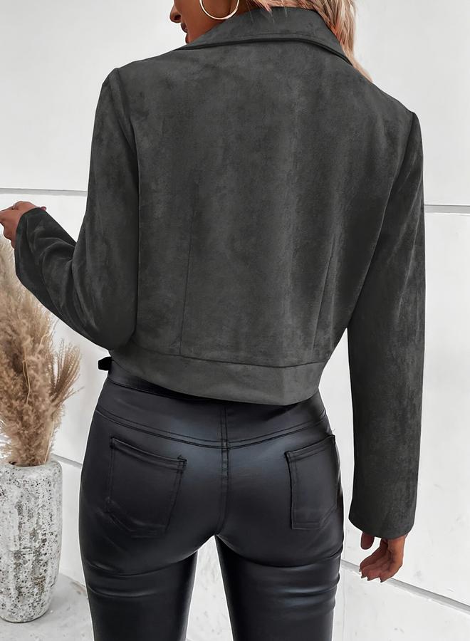 Take Two Grey Cropped Suede Look Jacket - Image 2