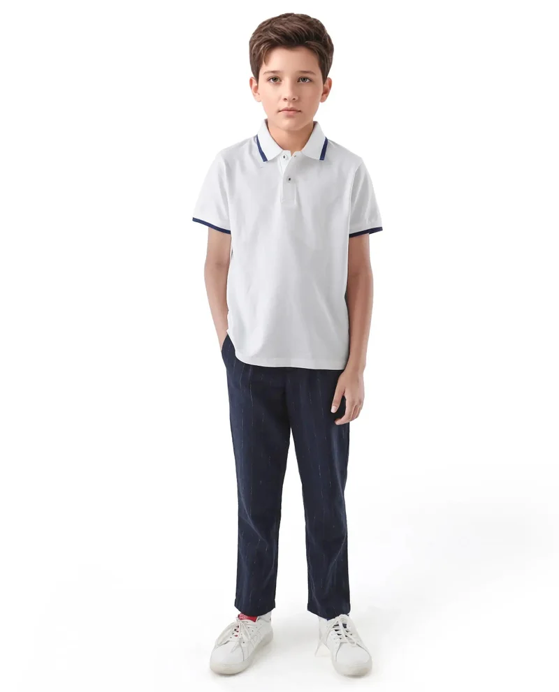Rare Ones Rare Ones Kids Juno White Cotton Blend Half Sleeve Printed Regular Fit Polo