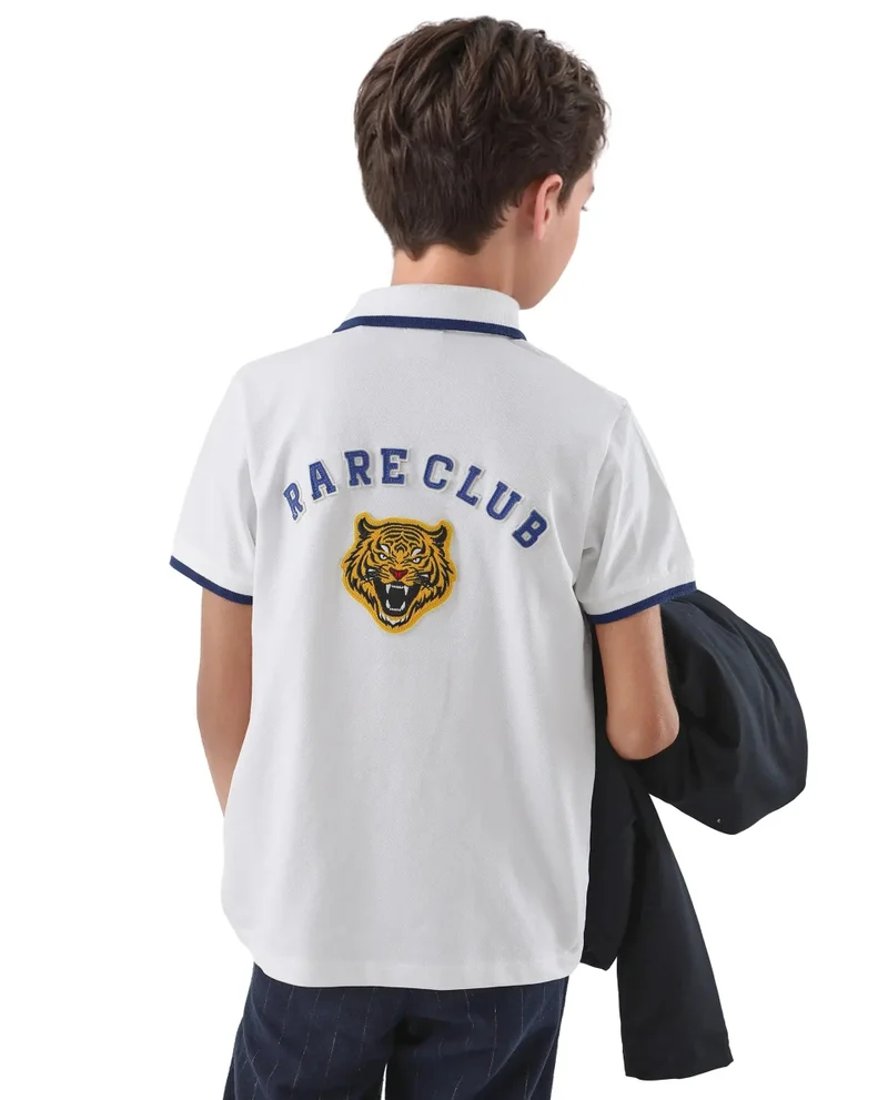 Rare Ones Rare Ones Kids Juno White Cotton Blend Half Sleeve Printed Regular Fit Polo