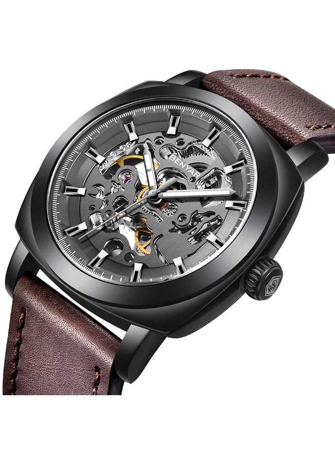 Benyar Watch Men Automatic Mechanical Men's Watches Golden Movement 45 mm Skeleton Dial Water and Scratch Resistant Leather Strap Elegant Gift for Men - Image 2