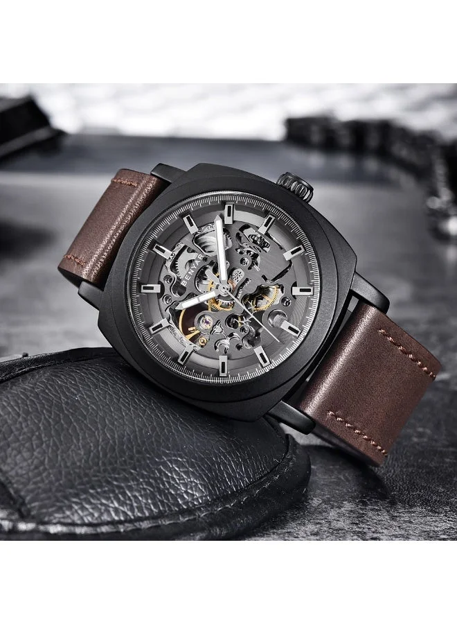Benyar Benyar Watch Men Automatic Mechanical Men's Watches Golden Movement 45 mm Skeleton Dial Water and Scratch Resistant Leather Strap Elegant Gift for Men