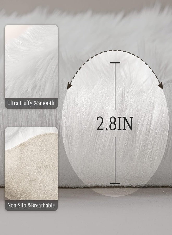 AKDC (0.6M X 0.9M, White) - Ashler Soft Faux Sheepskin Fur Chair Couch Cover Area Rug For Bedroom Floor Sofa Living Room 0.6M X 0.9M (White) - Image 2