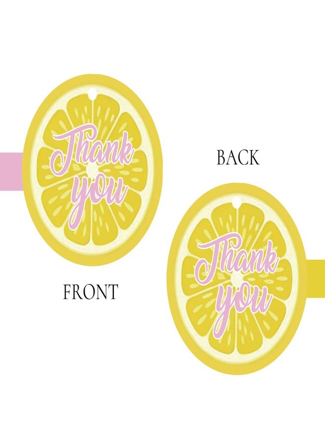 FORSHEEP 50pcs Lemon Round Thank You Tags, Lemon Citrus Gift Tag with String for Birthday Party, Main Squeeze Thank You Paper Tags for Bridal Shower Party Favors - Image 4
