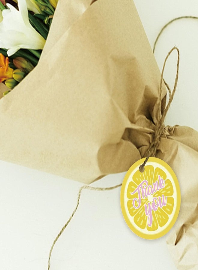 FORSHEEP 50pcs Lemon Round Thank You Tags, Lemon Citrus Gift Tag with String for Birthday Party, Main Squeeze Thank You Paper Tags for Bridal Shower Party Favors - Image 5