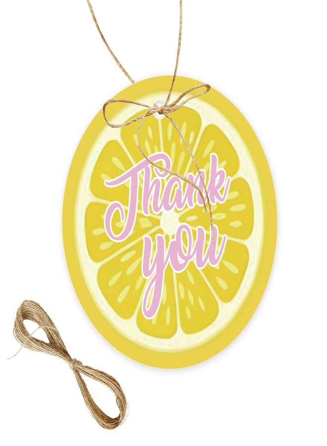 FORSHEEP 50pcs Lemon Round Thank You Tags, Lemon Citrus Gift Tag with String for Birthday Party, Main Squeeze Thank You Paper Tags for Bridal Shower Party Favors - Image 1