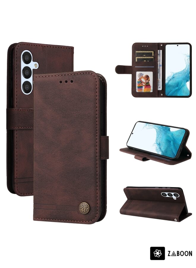 Zaboon Protective Case For Samsung Galaxy A34 5G Skin Feel Life Tree Metal Button Leather - Image 1