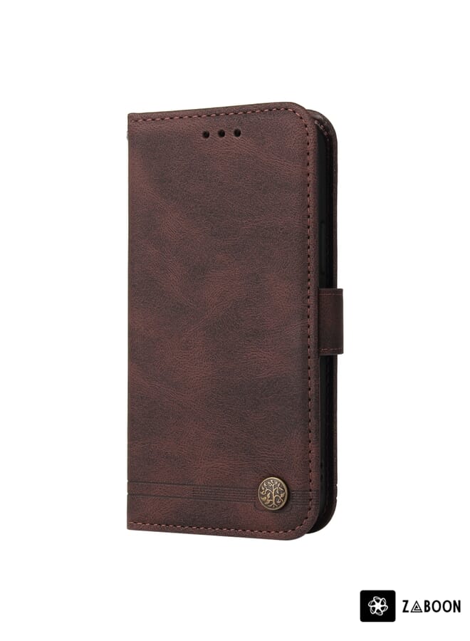 Zaboon Protective Case For Samsung Galaxy A34 5G Skin Feel Life Tree Metal Button Leather - Image 2