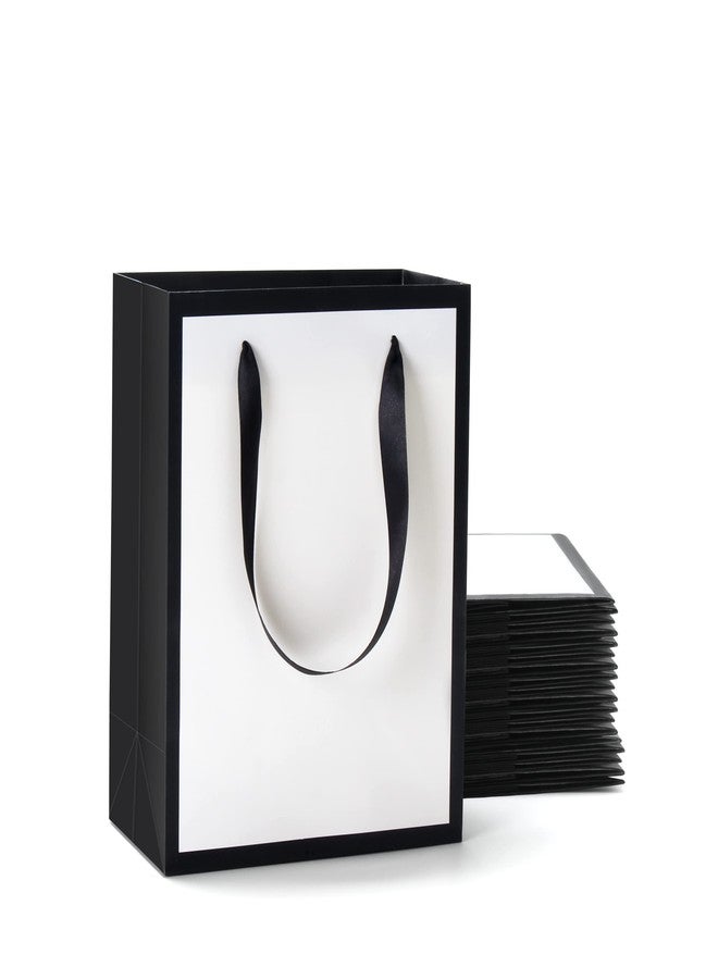 YACEYACE White and Black Gift Bags with Ribbon Handles Bulk, 20Pcs 8"x4.25"x10.5" Medium White and Black Paper Gift Bags for Party,Birthday,Wedding - Image 1