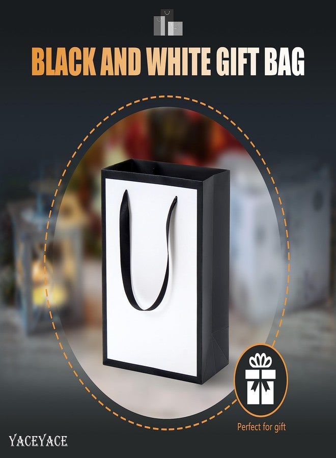 YACEYACE White and Black Gift Bags with Ribbon Handles Bulk, 20Pcs 8"x4.25"x10.5" Medium White and Black Paper Gift Bags for Party,Birthday,Wedding - Image 2