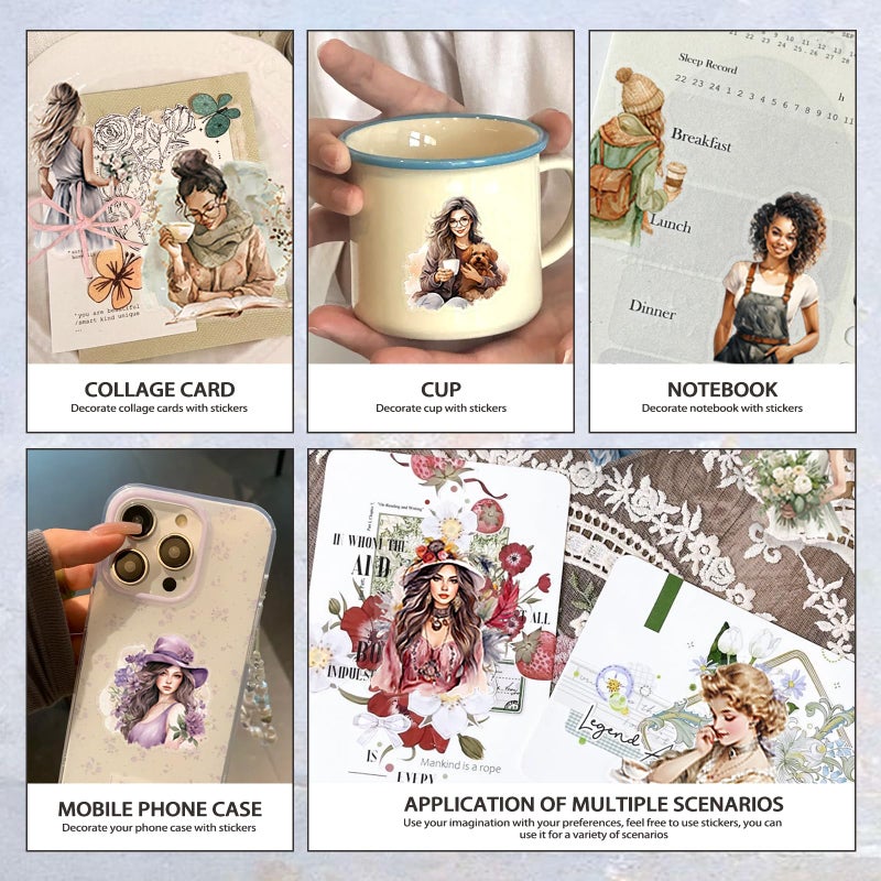 Bomichi People Sticker Book for aldult Girl, 40 Sheets 299 Pcs Aesthetics Stickers for Journaling Scrapbooking Bullet Journals Planners Letter Card Making Collage Art Crafts Water Bottle DIY - Image 5