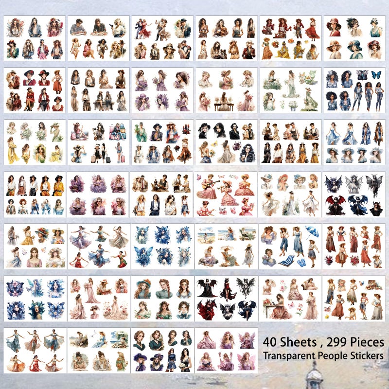 Bomichi People Sticker Book for aldult Girl, 40 Sheets 299 Pcs Aesthetics Stickers for Journaling Scrapbooking Bullet Journals Planners Letter Card Making Collage Art Crafts Water Bottle DIY - Image 4