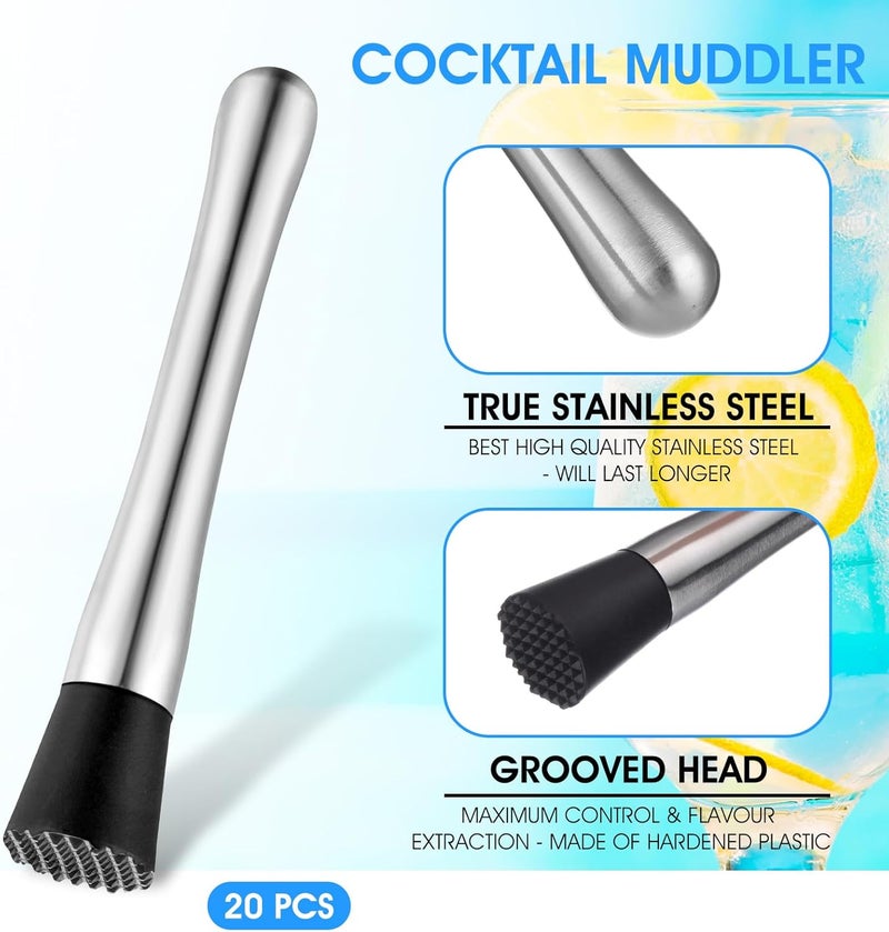 Tobeelec 20 Pcs Muddler for Cocktails - Stainless Steel Bar Muddler Tool, Muller for Drinks Ice Crusher, Bartender Tools Set Home Bartender Bars Accessories - Image 3