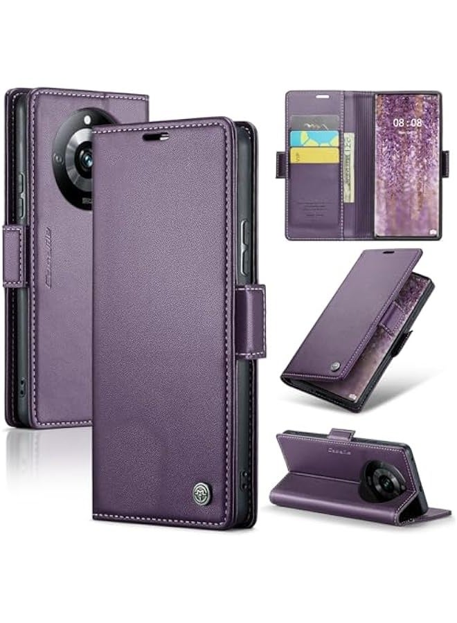 RFID Blocking Leather Flip Case for Oppo Realme 11Pro\/11Pro Plus - Purple - Image 1