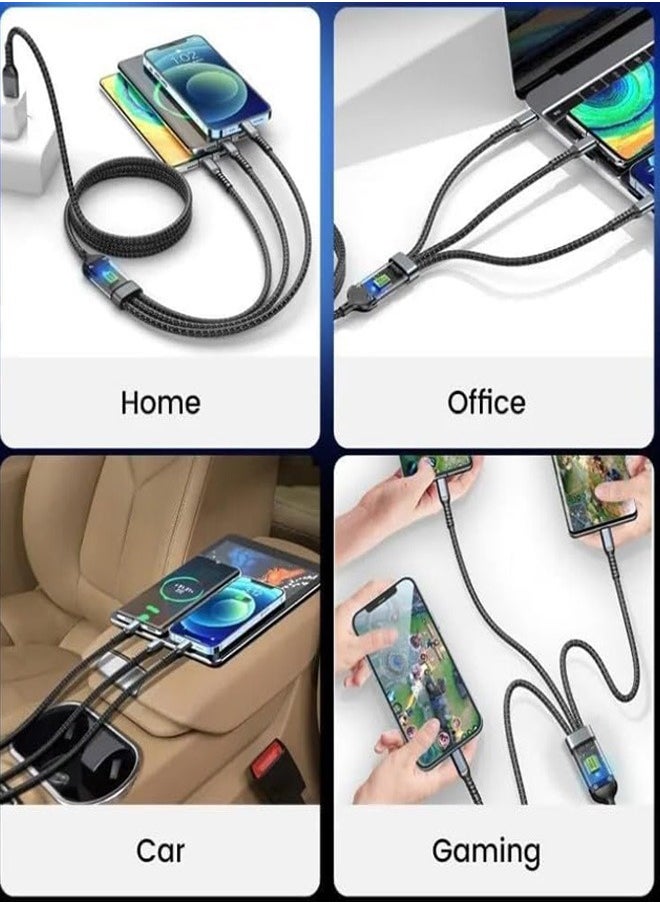 3-in-1 Fast Charging Cable – 100W, Type-C + Micro USB + Lightning, 1.2m Nylon Braided