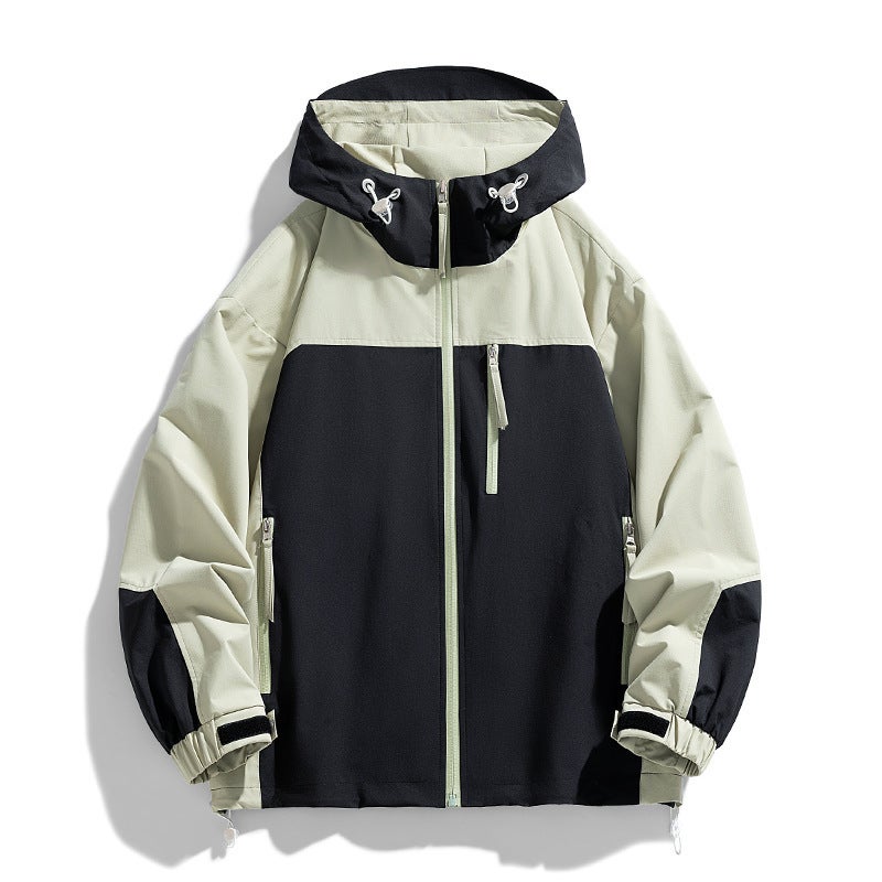American Color-Block Hooded Windproof Jacket For Men And Teenagers Shoulder-Drop Loose Casual Fashionable Jacket For Boys - Image 1