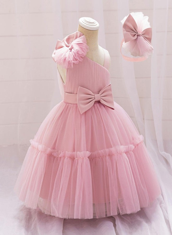 OBEEII Toddler Baby Girls Pageant Dress Formal Bowknot Birthday Party Photoshoot Tulle Tutu Dress with Headband Infant Princess Baptism Prom Wedding Flower Girl Ball Gown Dusty Pink 2-3 T - Image 5