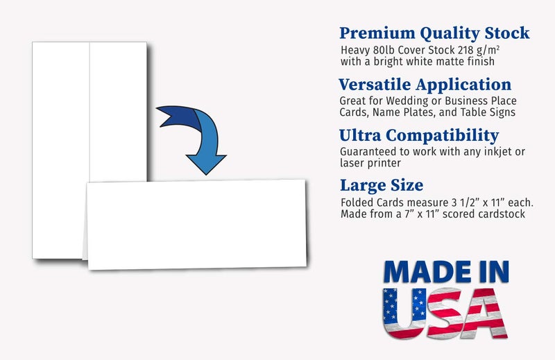 Desktop Publishing Supplies Printable Name Tent Cards - Large 3-1/2" x 11" - Blank Folding Paper for Place Cards/Table Cards - White 80lb Cover - 25 Pack - Image 2