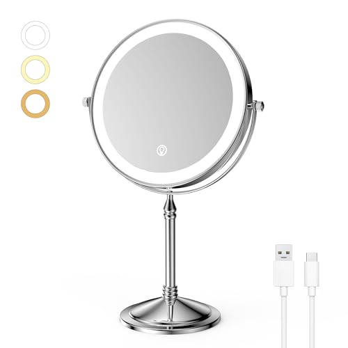 DOWRY 8-Inch Tabletop Two-Sided Swivel Vanity Mirror with 7X Magnification Gold Finish (7X) - Image 1