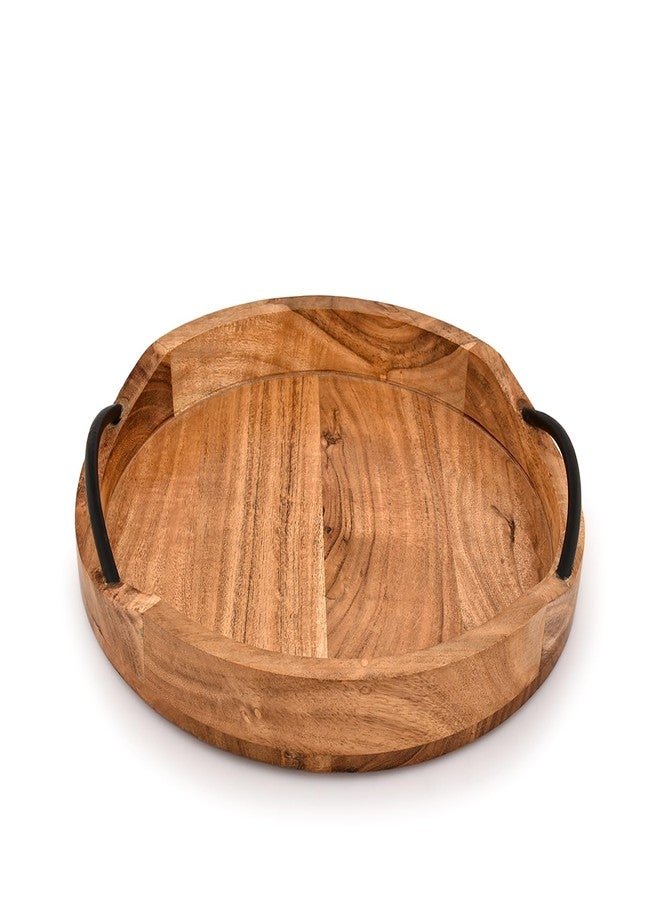BHAVATU Serving Tray Acacia Wood for Serving Tea, Breakfast in Bed, Living Room Tray Rustic with Farmhouse Style, Decorative Handle (12" x 12" x 1.6") - Image 1