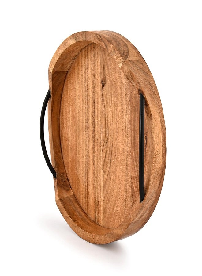 BHAVATU Serving Tray Acacia Wood for Serving Tea, Breakfast in Bed, Living Room Tray Rustic with Farmhouse Style, Decorative Handle (12" x 12" x 1.6") - Image 2