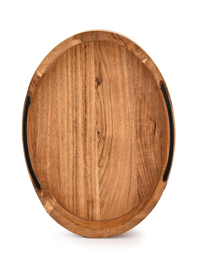 BHAVATU Serving Tray Acacia Wood for Serving Tea, Breakfast in Bed, Living Room Tray Rustic with Farmhouse Style, Decorative Handle (12" x 12" x 1.6") - Image 3