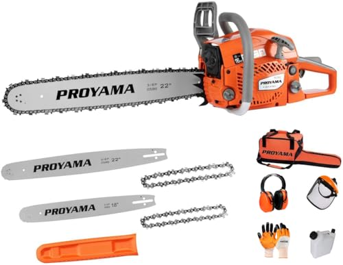 PROYAMA 62CC 2-Cycle Gas Powered Chainsaw, 22 Inch 18 Inch Handheld Cordless Petrol Chain Saw for Tree Wood Cutting - Image 1
