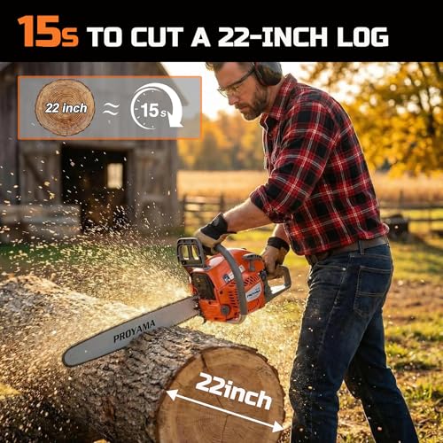 PROYAMA 62CC 2-Cycle Gas Powered Chainsaw, 22 Inch 18 Inch Handheld Cordless Petrol Chain Saw for Tree Wood Cutting - Image 4