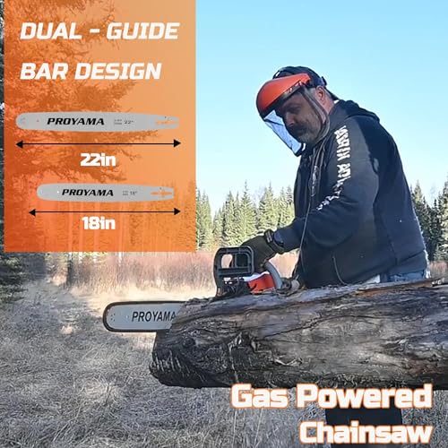 PROYAMA 62CC 2-Cycle Gas Powered Chainsaw, 22 Inch 18 Inch Handheld Cordless Petrol Chain Saw for Tree Wood Cutting - Image 3