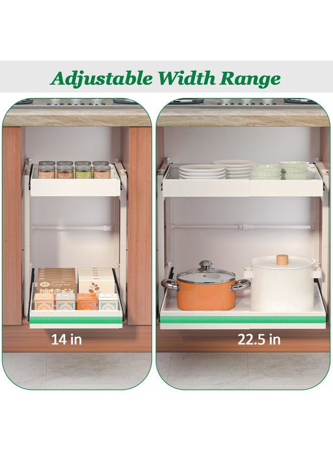 REALINN 2 Tier Pull Out Cabinet Organizer, 21 inch Depth Slide Out Shelves, Expandable 14"-22.5" Wide Heavy-Duty Cabinet Drawers for Kitchen Pots, Pans & Pantry Storage, White - Image 5