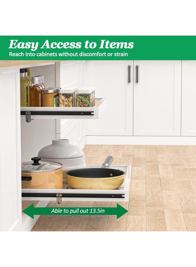 REALINN 2 Tier Pull Out Cabinet Organizer, 21 inch Depth Slide Out Shelves, Expandable 14"-22.5" Wide Heavy-Duty Cabinet Drawers for Kitchen Pots, Pans & Pantry Storage, White - Image 3