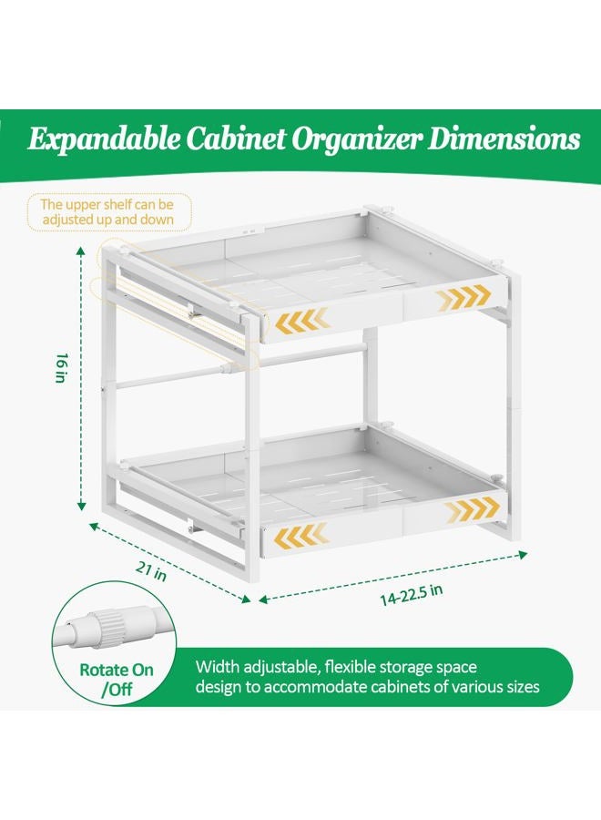 REALINN 2 Tier Pull Out Cabinet Organizer, 21 inch Depth Slide Out Shelves, Expandable 14"-22.5" Wide Heavy-Duty Cabinet Drawers for Kitchen Pots, Pans & Pantry Storage, White - Image 2